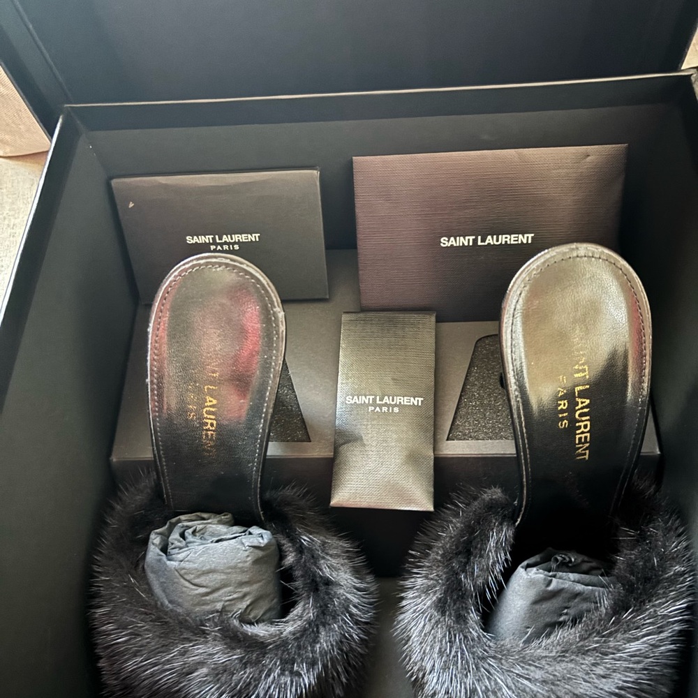 Saint Laurent Luxe Black Fur Sandals